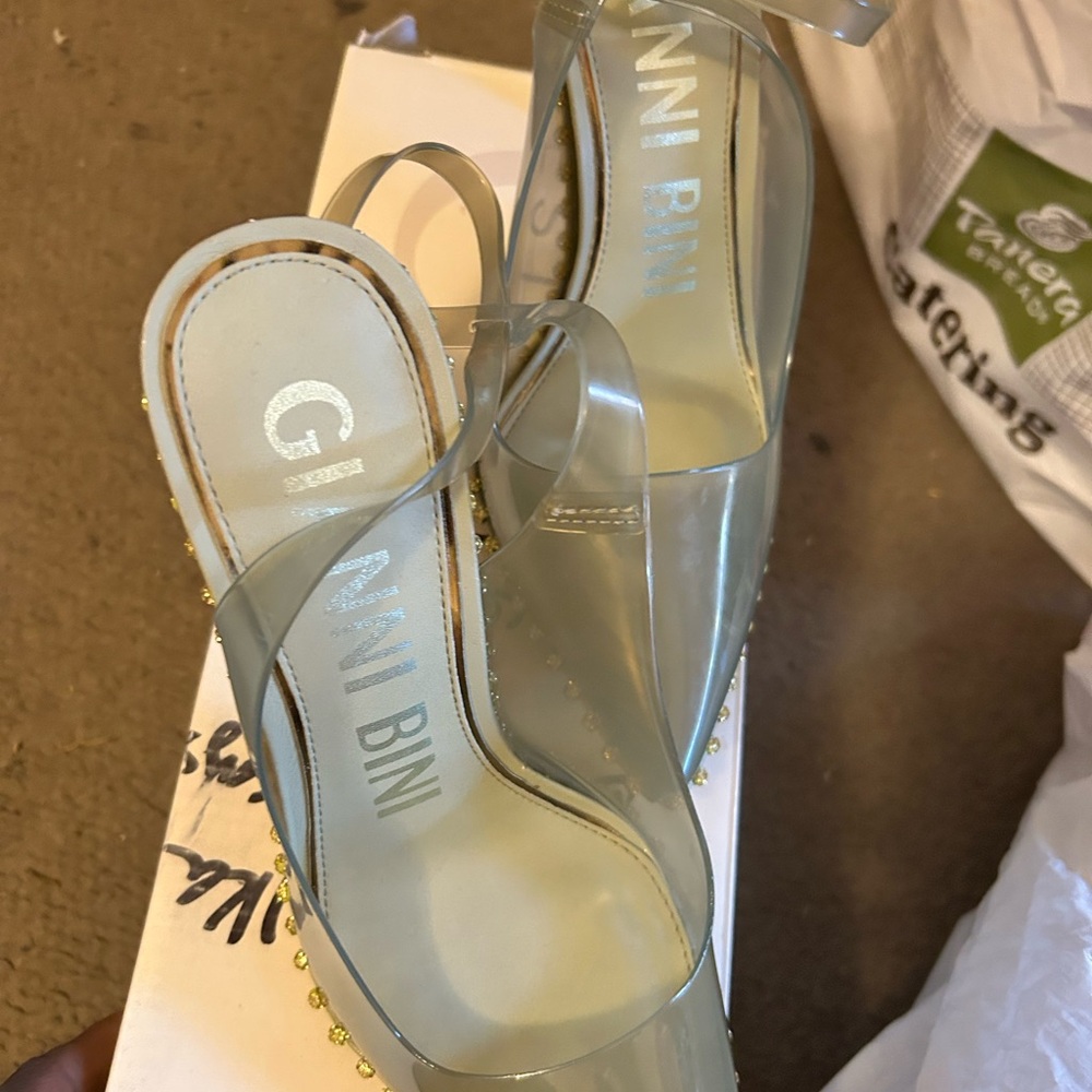 Gianni Bini Women's Transparent Heels with Gold Accents